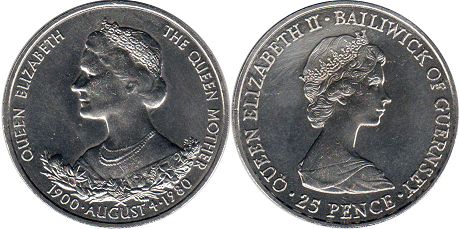 coin Guernsey 25 pence 1980 Queen Mother