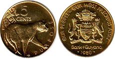coin Guyana 5 cents 1980