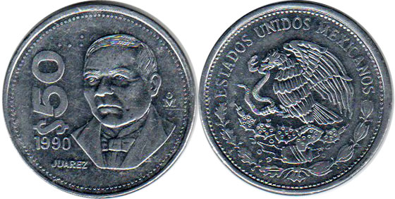 Mexican coin 50 pesos 1990