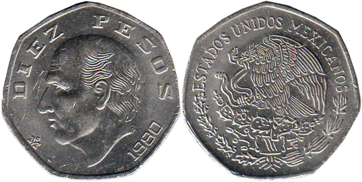 Mexican coin 10 pesos 1980