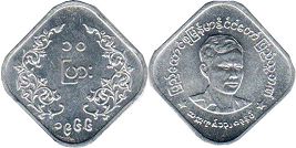 coin Myanma Birma 10 pyas 1966