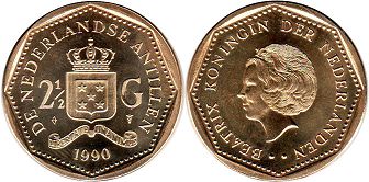 coin Netherlands Antilles 2.5 gulden 1990