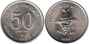 moneda Nicaragua 50 cebtavos 1980