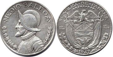 moneda Panamá 1/2 balboa 1947 antigua