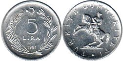 coin Turkey 5 lira 1981