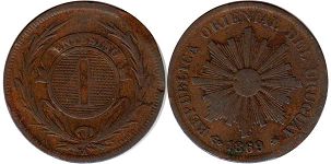 moneda Ururuay 1 centesimo 1869