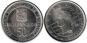 moneda Venezuela 50 bolivares 2016