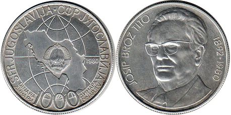 coin Yugoslavia 1000 dinar 1980 Tito Death