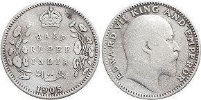 coin British India 1/2 rupee 1905