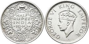 coin India 1/2 rupee 1940