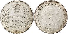 coin British India 1/4 rupee 1910