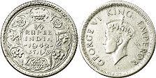 coin India 1/4 rupee 1942