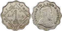 coin British India 1 anna 1910