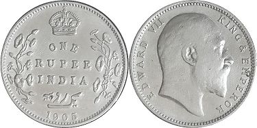 coin British India 1 rupee 1905