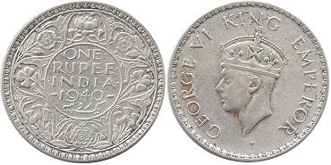 coin British India 1 rupee 1940