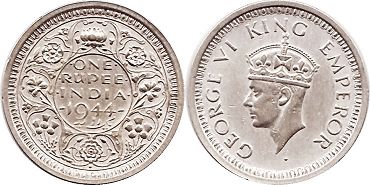 coin British India 1 rupee 1944