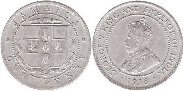 coin Jamaica 1 penny 1918
