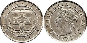 coin Jamaica 1/2 penny 1884