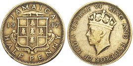 coin Jamaica 1/2 penny 1937
