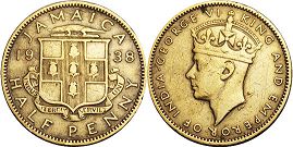 coin Jamaica 1/2 penny 1938