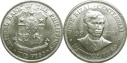 coin Philippines 1 peso 1961