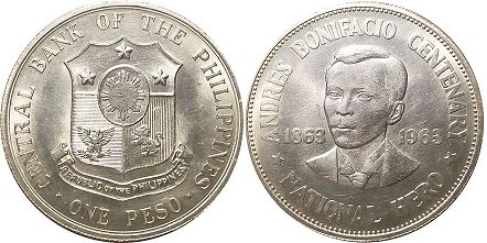 coin Philippines 1 peso 1963