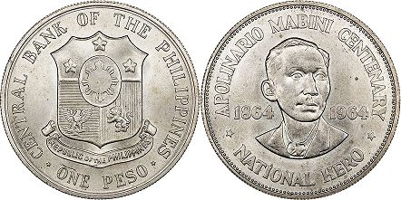 coin Philippines 1 peso 1964