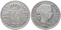coin old Philippines 10 centimos 1868