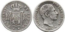 moneda antigua filipinas 10 centimos 1885
