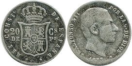 moneda antigua filipinas 20 centimos 1883
