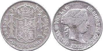 moneda antigua filipinas 50 centimos 1868