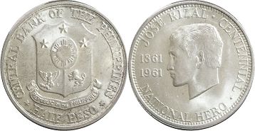 coin Philippines 1/2 peso 1961
