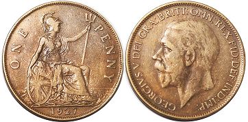 monnaie UK vieille 1 penny 1927