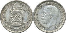 coin Great Britain 6 pence 1927