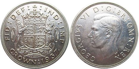 coin UK 5 shillings (crown) 1937