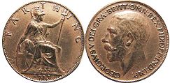 coin UK old farthing 1913