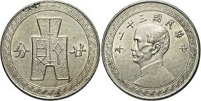 硬幣中國 20 美分 1942