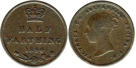 coin UK old 1/2 farthing 1844