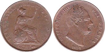 coin UK old 1/2 penny 1831