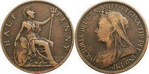 coin UK old half penny 1897