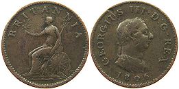 monnaie UK vieille farthing 1806