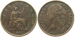 coin UK old farthing 1862