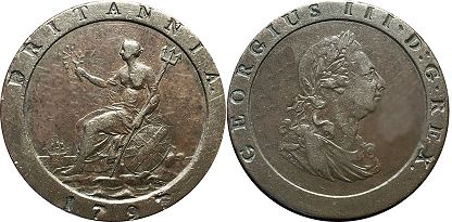 monnaie UK vieille 1 penny 1797