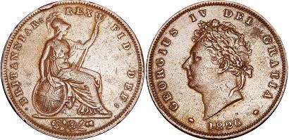 monnaie UK vieille 1 penny 1826