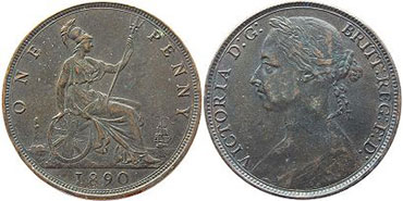 Münze Großbritannien alt
 1 penny 1890