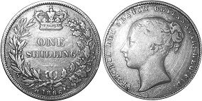 coin UK old shilling 1866