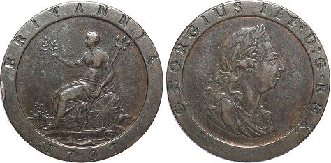 monnaie UK vieille 2 pence 1797