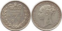 monnaie UK vieille 3 pence 1881