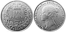 Münze Großbritannien alt
 6 pence 1866