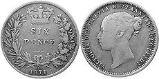 Münze Großbritannien alt
 6 pence 1871